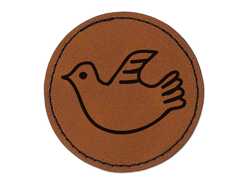 Darling Dove Sketch Round Iron-On Engraved Faux Leather Patch Applique - 2.5"