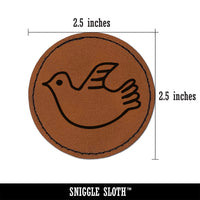 Darling Dove Sketch Round Iron-On Engraved Faux Leather Patch Applique - 2.5"