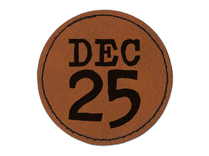 December 25 Christmas Stacked Round Iron-On Engraved Faux Leather Patch Applique - 2.5"