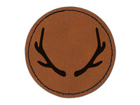 Deer Antlers Round Iron-On Engraved Faux Leather Patch Applique - 2.5"