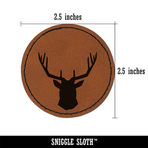 Deer Stag Head Solid Round Iron-On Engraved Faux Leather Patch Applique - 2.5"