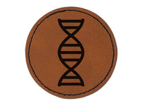 DNA Molecule Double Helix Science Symbol Round Iron-On Engraved Faux Leather Patch Applique - 2.5"