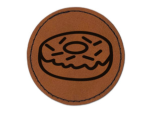 Donut with Sprinkles Round Iron-On Engraved Faux Leather Patch Applique - 2.5"