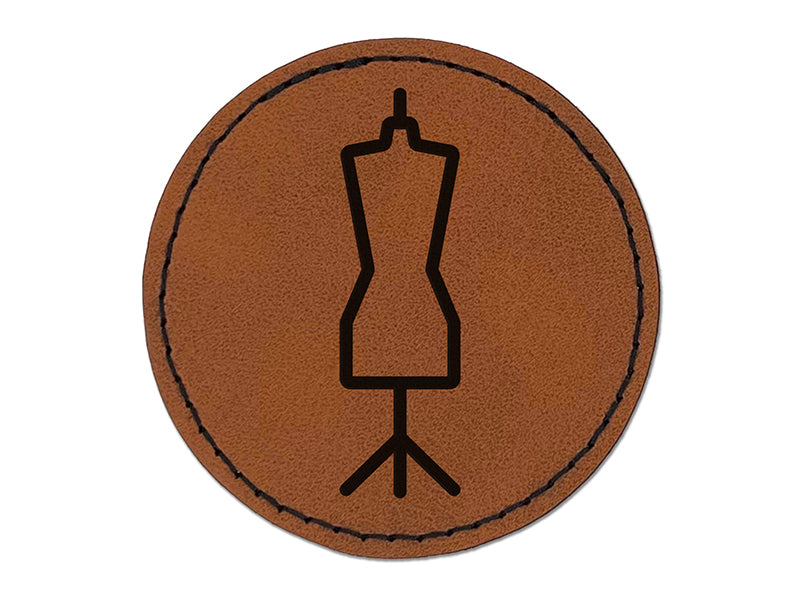Dress Mannequin Form Sewing Round Iron-On Engraved Faux Leather Patch Applique - 2.5"