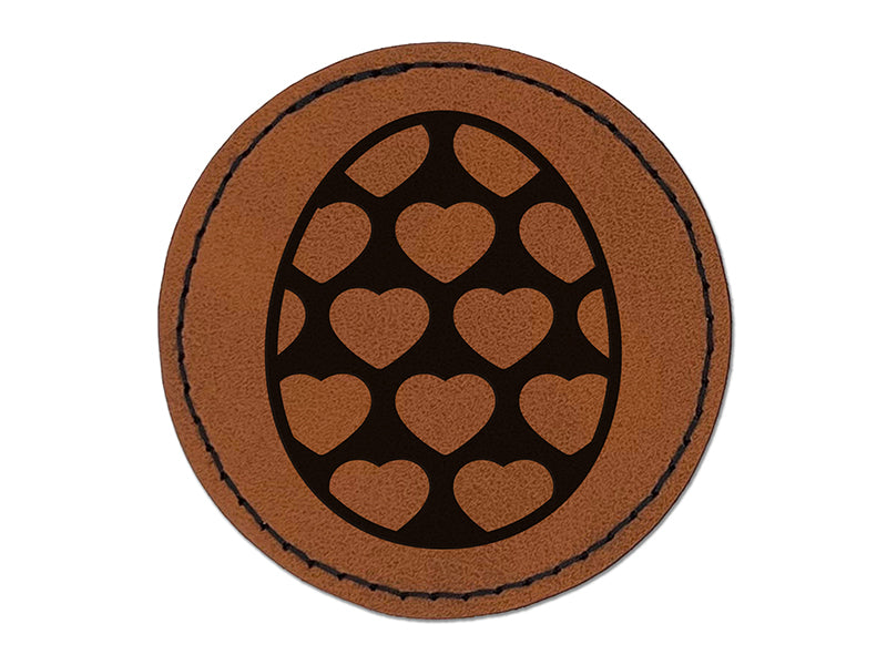 Egg with Hearts Round Iron-On Engraved Faux Leather Patch Applique - 2.5"