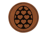 Egg with Hearts Round Iron-On Engraved Faux Leather Patch Applique - 2.5"