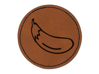 Eggplant Outline Round Iron-On Engraved Faux Leather Patch Applique - 2.5"