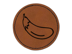 Eggplant Outline Round Iron-On Engraved Faux Leather Patch Applique - 2.5"