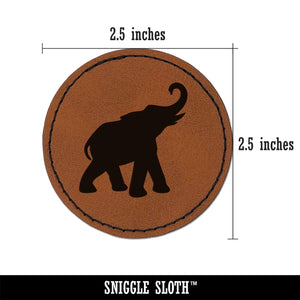 Elephant Trumpeting Solid Round Iron-On Engraved Faux Leather Patch Applique - 2.5"