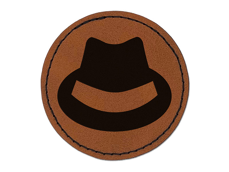 Fedora Hat Round Iron-On Engraved Faux Leather Patch Applique - 2.5"