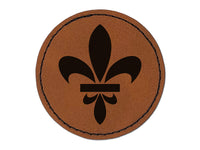 Fleur De Lis French Mardi Gras Elegant Round Iron-On Engraved Faux Leather Patch Applique - 2.5"