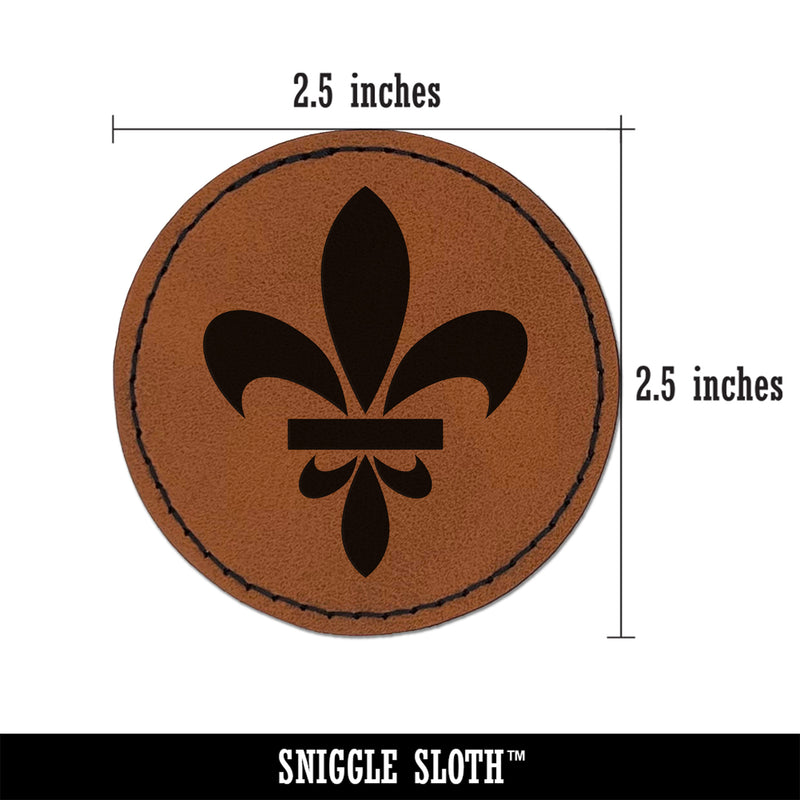 Fleur De Lis French Mardi Gras Elegant Round Iron-On Engraved Faux Leather Patch Applique - 2.5"