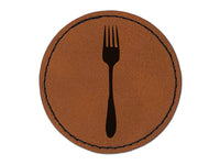 Fork Solid Utensil Eating Sketch Round Iron-On Engraved Faux Leather Patch Applique - 2.5"