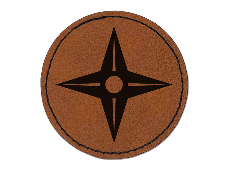 Four Point Ninja Star Round Iron-On Engraved Faux Leather Patch Applique - 2.5"