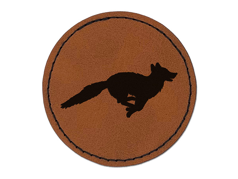 Fox Running Solid Round Iron-On Engraved Faux Leather Patch Applique - 2.5"