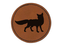 Fox Solid Round Iron-On Engraved Faux Leather Patch Applique - 2.5"