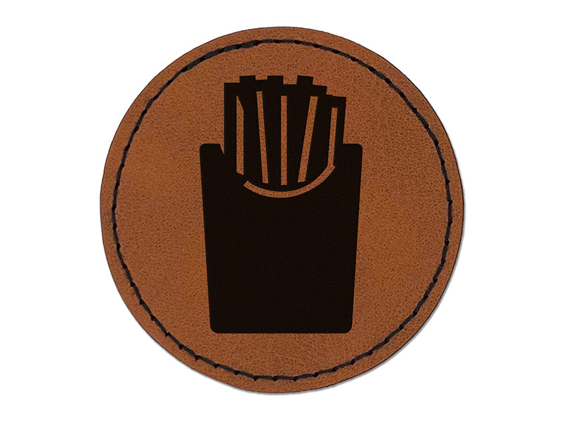 French Fries Round Iron-On Engraved Faux Leather Patch Applique - 2.5"