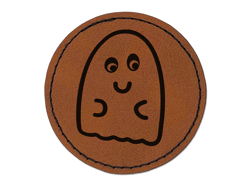 Fun Ghost Halloween Round Iron-On Engraved Faux Leather Patch Applique - 2.5"