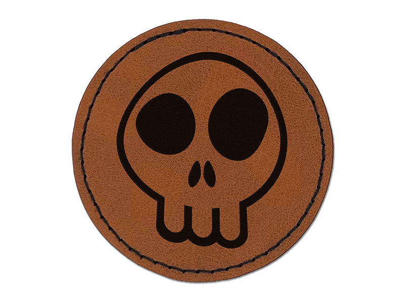Fun Skull Round Iron-On Engraved Faux Leather Patch Applique - 2.5"