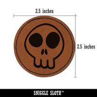Fun Skull Round Iron-On Engraved Faux Leather Patch Applique - 2.5"