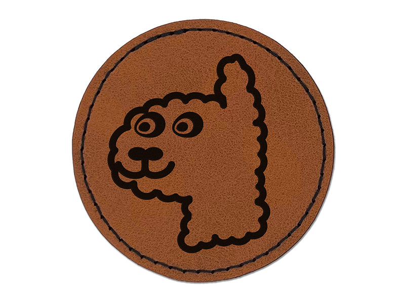 Funny Alpaca Face Doodle Round Iron-On Engraved Faux Leather Patch Applique - 2.5"