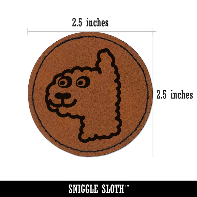 Funny Alpaca Face Doodle Round Iron-On Engraved Faux Leather Patch Applique - 2.5"