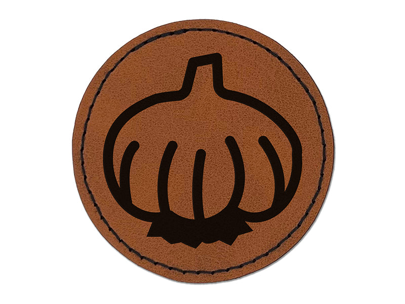 Garlic Doodle Round Iron-On Engraved Faux Leather Patch Applique - 2.5"