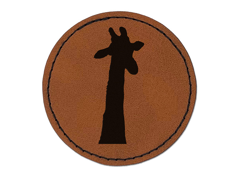 Giraffe Head Solid Round Iron-On Engraved Faux Leather Patch Applique - 2.5"