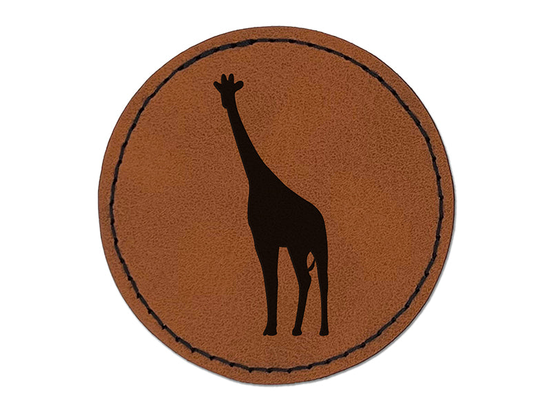 Giraffe Standing Solid Round Iron-On Engraved Faux Leather Patch Applique - 2.5"