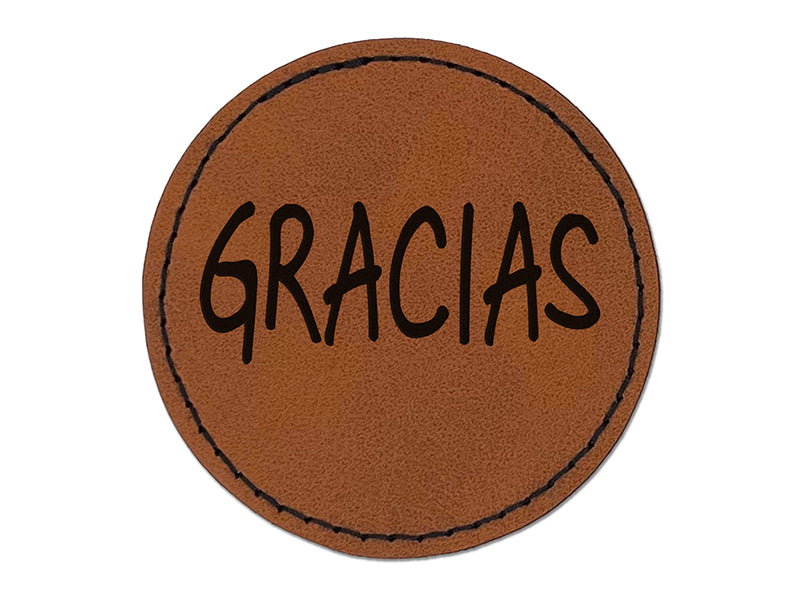 Gracias Thank You Spanish Fun Text Round Iron-On Engraved Faux Leather Patch Applique - 2.5"
