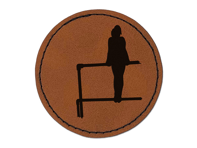 Gymnastics Gymnast Uneven Bars Solid Round Iron-On Engraved Faux Leather Patch Applique - 2.5"