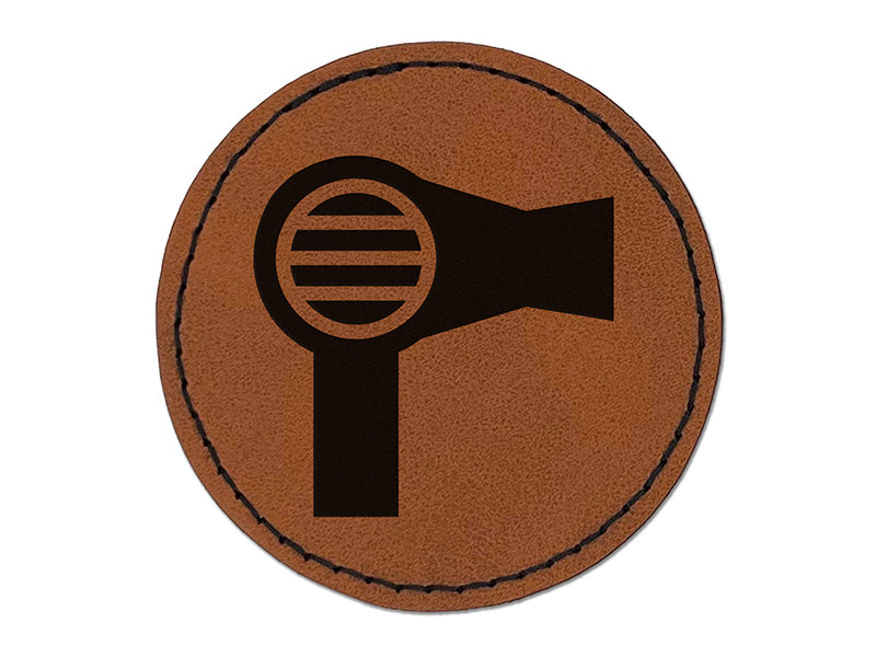 Hair Dryer Solid Round Iron-On Engraved Faux Leather Patch Applique - 2.5"