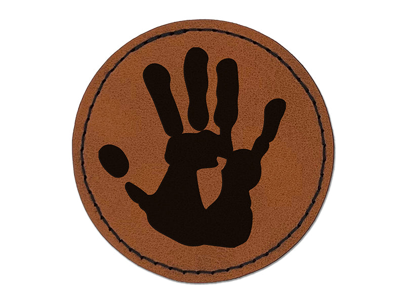 Hand Print Round Iron-On Engraved Faux Leather Patch Applique - 2.5"