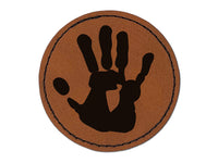 Hand Print Round Iron-On Engraved Faux Leather Patch Applique - 2.5"