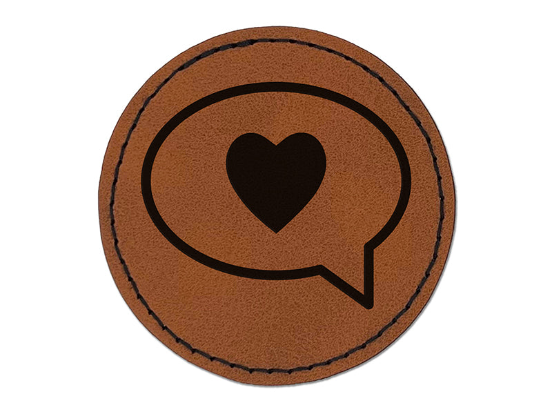 Heart Love in Text Callout Round Iron-On Engraved Faux Leather Patch Applique - 2.5"
