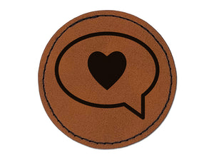 Heart Love in Text Callout Round Iron-On Engraved Faux Leather Patch Applique - 2.5"