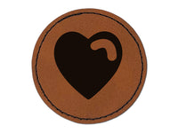 Heart with Swoop Round Iron-On Engraved Faux Leather Patch Applique - 2.5"