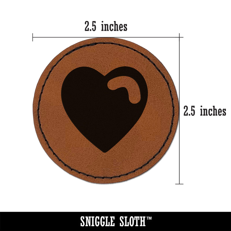 Heart with Swoop Round Iron-On Engraved Faux Leather Patch Applique - 2.5"