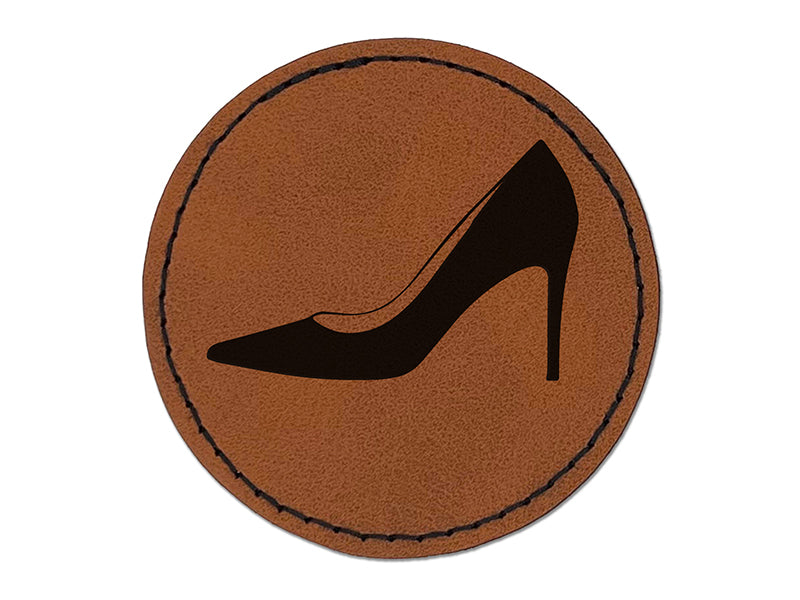 High Heel Pump Shoe Round Iron-On Engraved Faux Leather Patch Applique - 2.5"