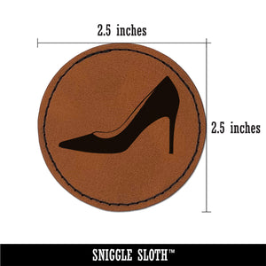 High Heel Pump Shoe Round Iron-On Engraved Faux Leather Patch Applique - 2.5"