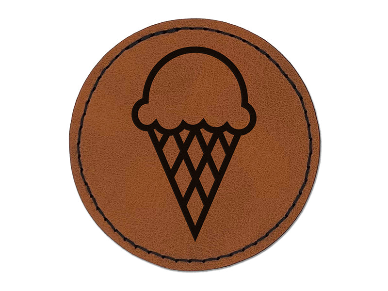 Ice Cream Cone Round Iron-On Engraved Faux Leather Patch Applique - 2.5"