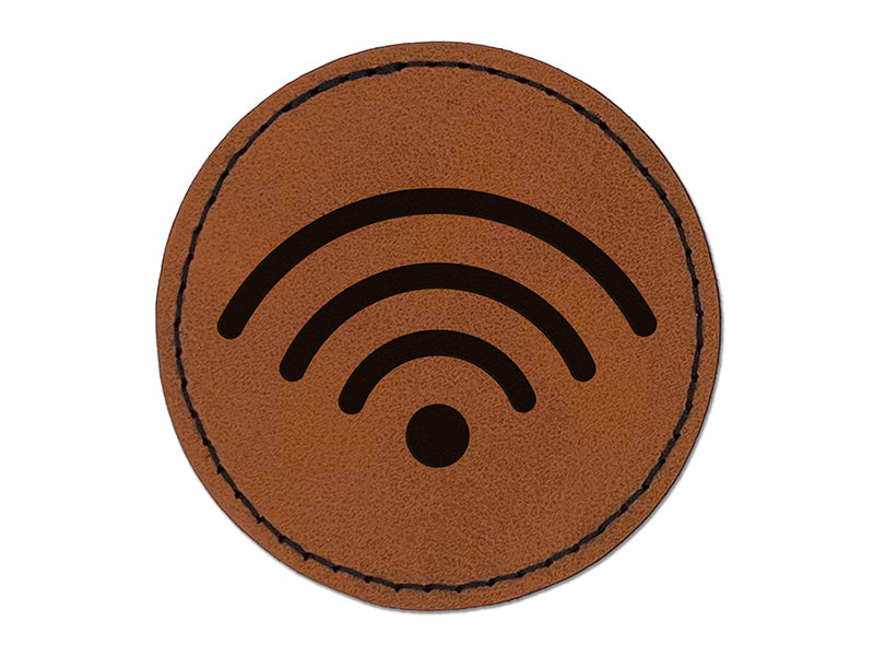 Internet Wifi Symbol Round Iron-On Engraved Faux Leather Patch Applique - 2.5"