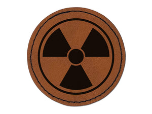 Ionizing Radiation Radioactive Trefoil Symbol Round Iron-On Engraved Faux Leather Patch Applique - 2.5"