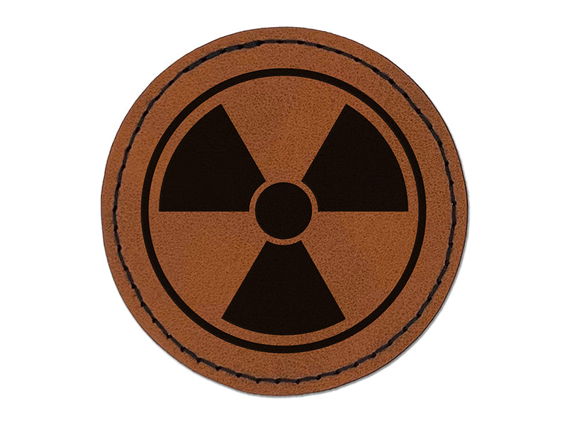 Ionizing Radiation Radioactive Trefoil Symbol Round Iron-On Engraved Faux Leather Patch Applique - 2.5"