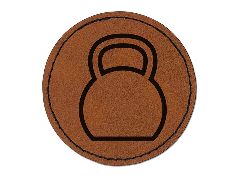 Kettlebell Weight Outline Round Iron-On Engraved Faux Leather Patch Applique - 2.5"