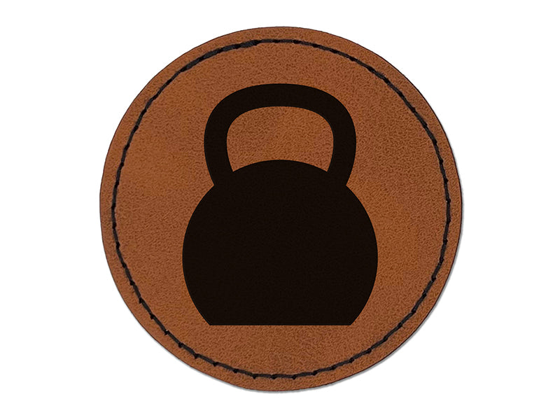 Kettlebell Weight Solid Round Iron-On Engraved Faux Leather Patch Applique - 2.5"