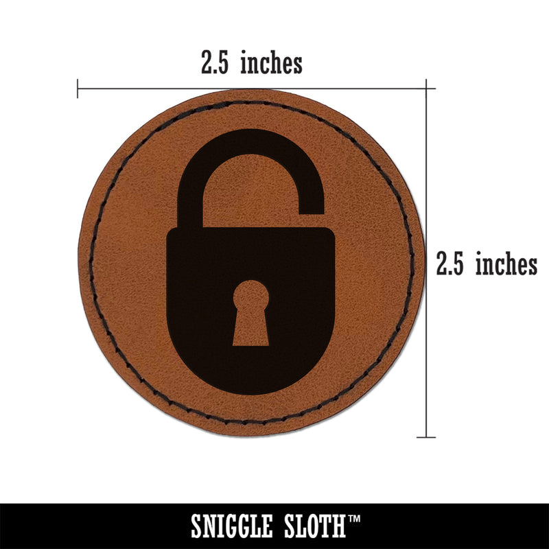Keyed Padlock Round Iron-On Engraved Faux Leather Patch Applique - 2.5"