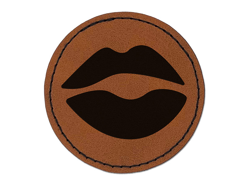 Kiss Lips Round Iron-On Engraved Faux Leather Patch Applique - 2.5"