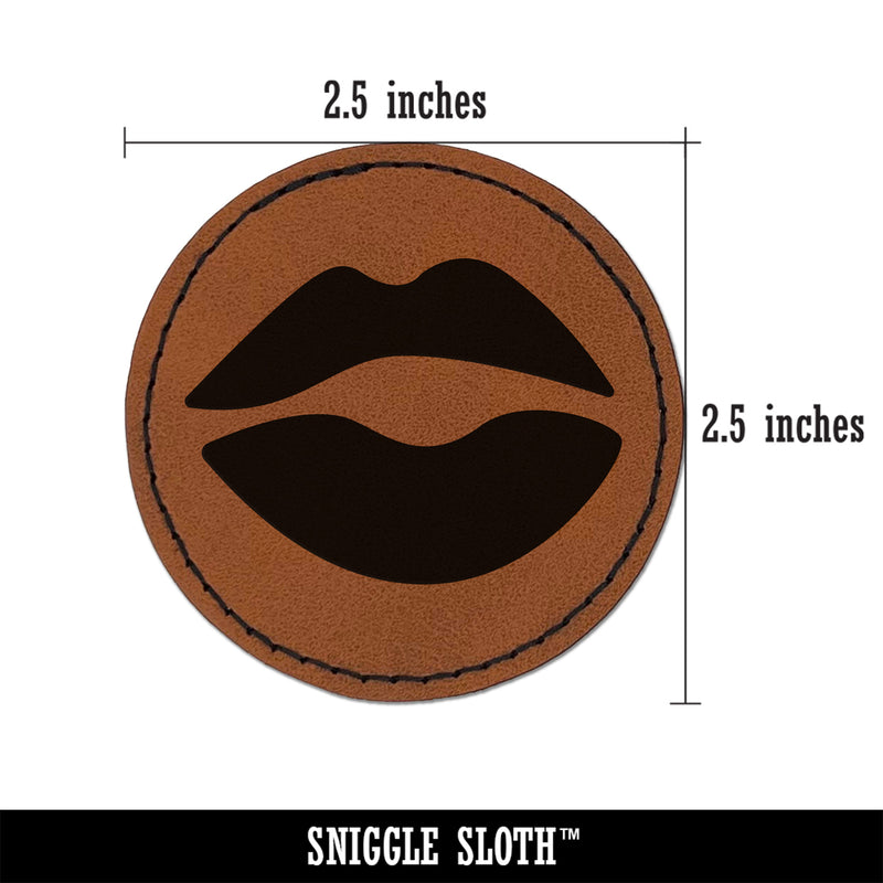 Kiss Lips Round Iron-On Engraved Faux Leather Patch Applique - 2.5"