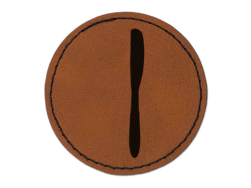 Knife Solid Utensil Eating Sketch Round Iron-On Engraved Faux Leather Patch Applique - 2.5"